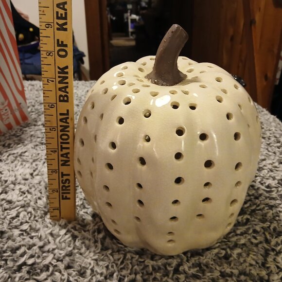 9" Tall Cut Out Ceramic Pumpkin Decoration/Candle Cover - Picture 3 of 10
